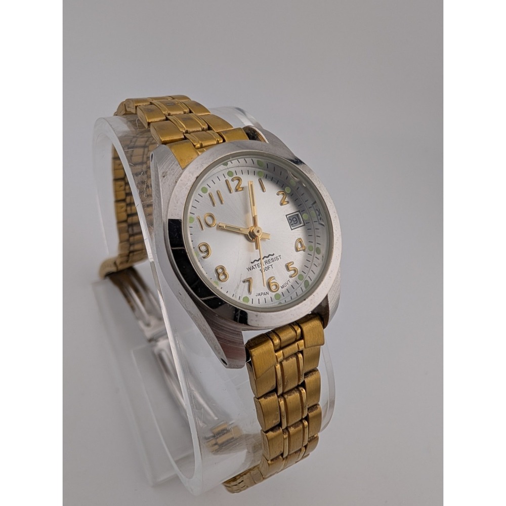 White Stag Watch Women 25mm Silver Case Gold 7.5" Band- New Battery - Picture 2 of 8